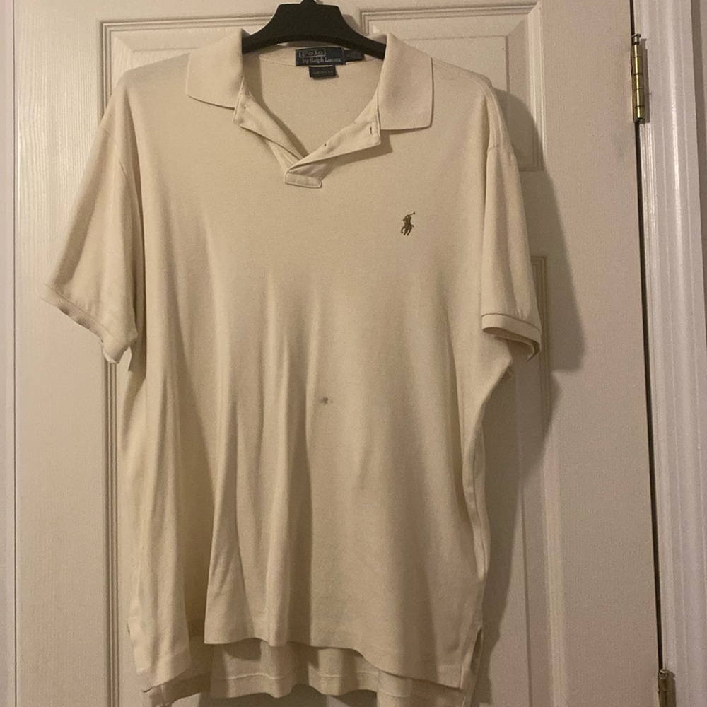 Large Polo by Ralph Lauren Shirt, Cream colored w/small faded black stain